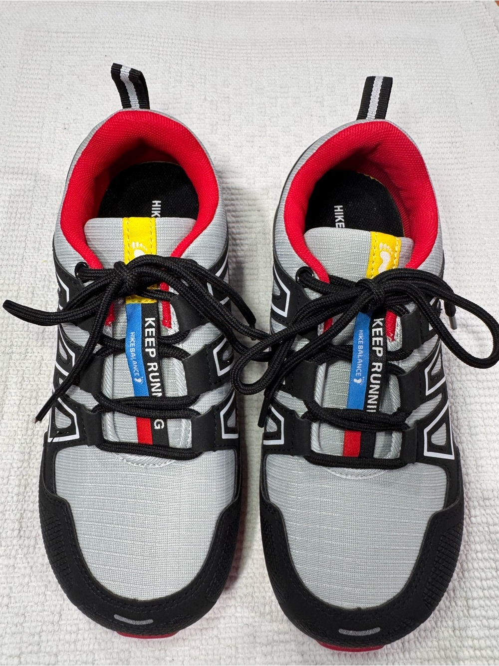 Kids 'Keep Running' Grey and Red Lace-Up Sneakers